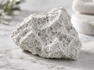 Makro: minerál zeolit, jemná bílá textura